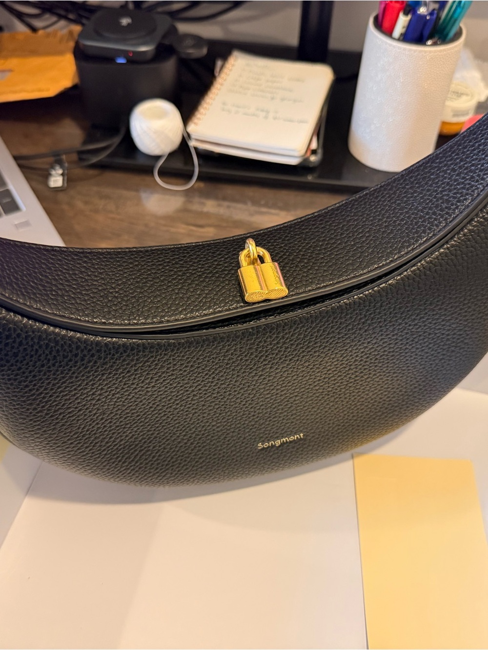 Songmont Black Textured Real Leather Luna Crossbody - Picture 2 of 6